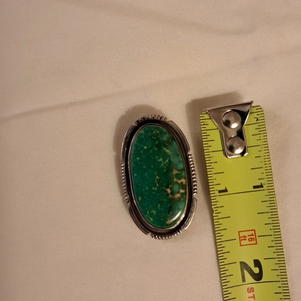 P Sanchez  sterling teal colored turquoise 1 and half approx inch clip earrings - Picture 4 of 4